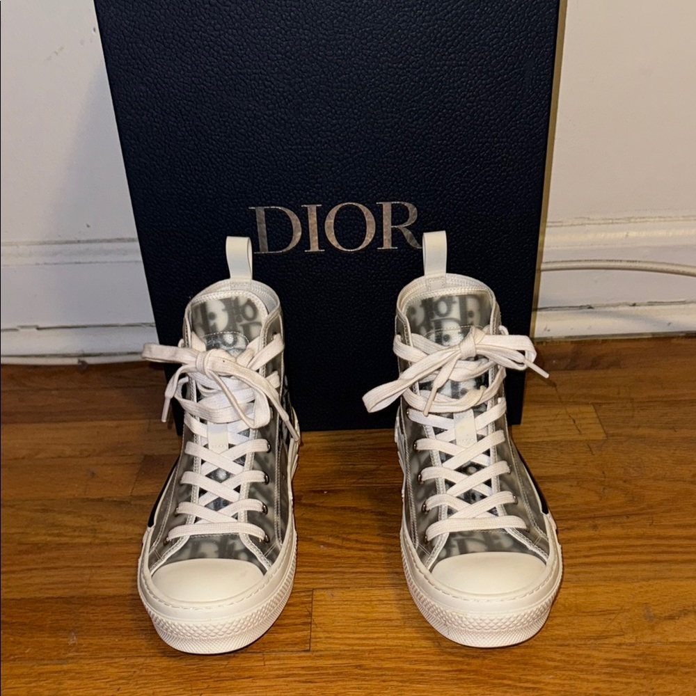 Dior High-Top Sneakers White and Gray Monogram
